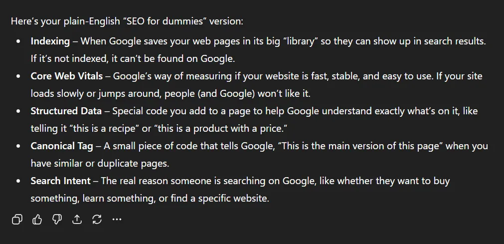 ChatGPT 5, simplified SEO definitions