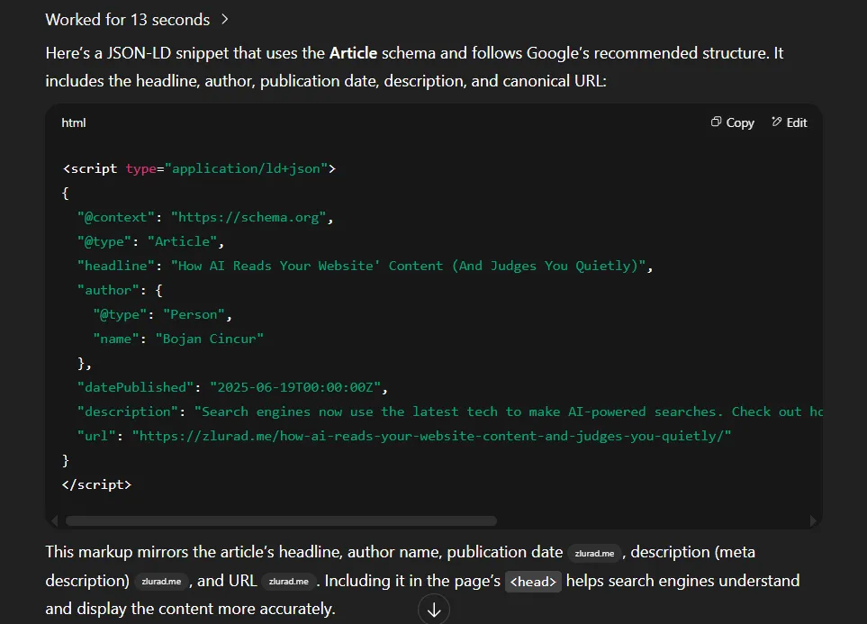ChatGPT Agent Structured Data