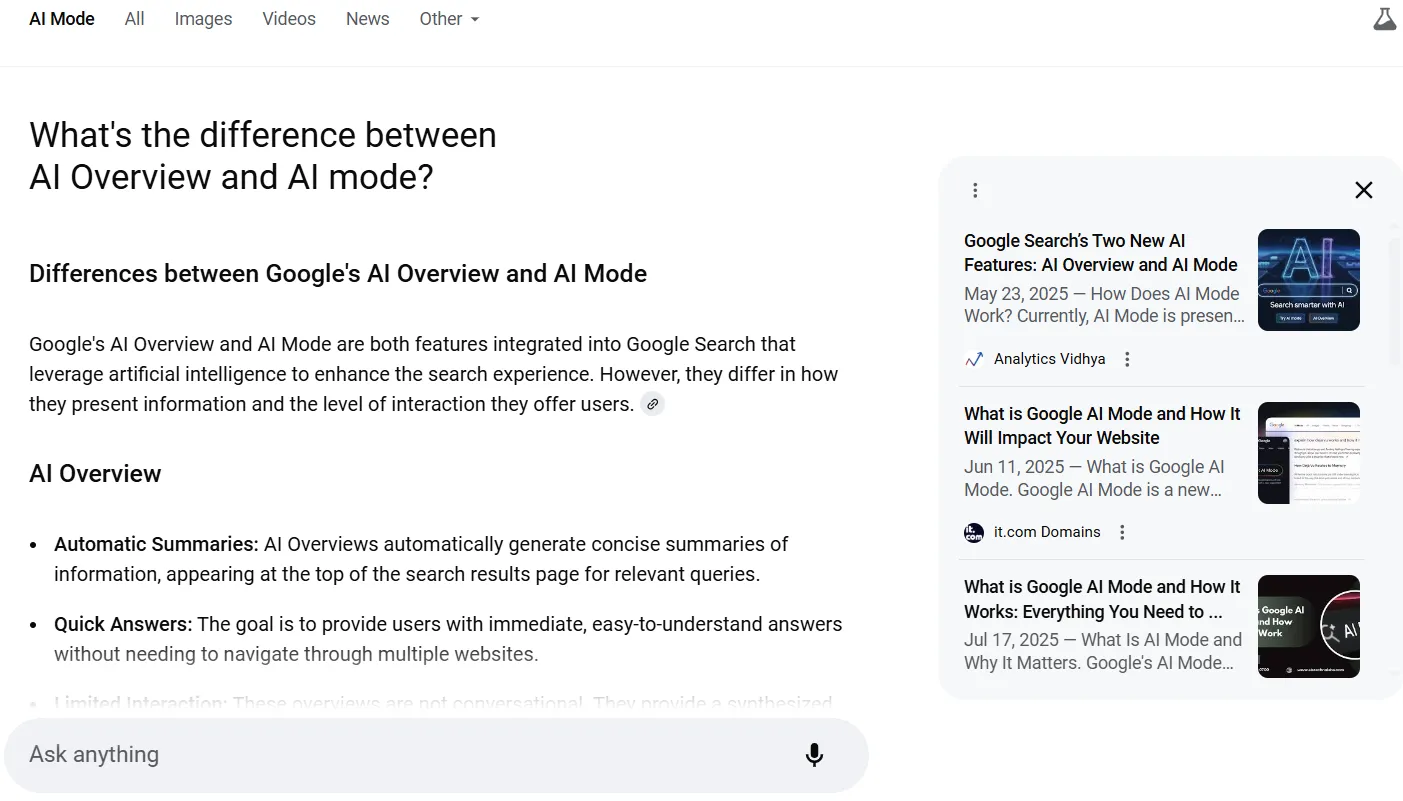 Google AI Mode Conversation interface
