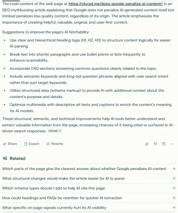 Perplexity, content visibility check