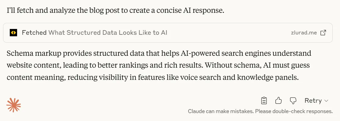 Claude Sonnet 4 response screenshot